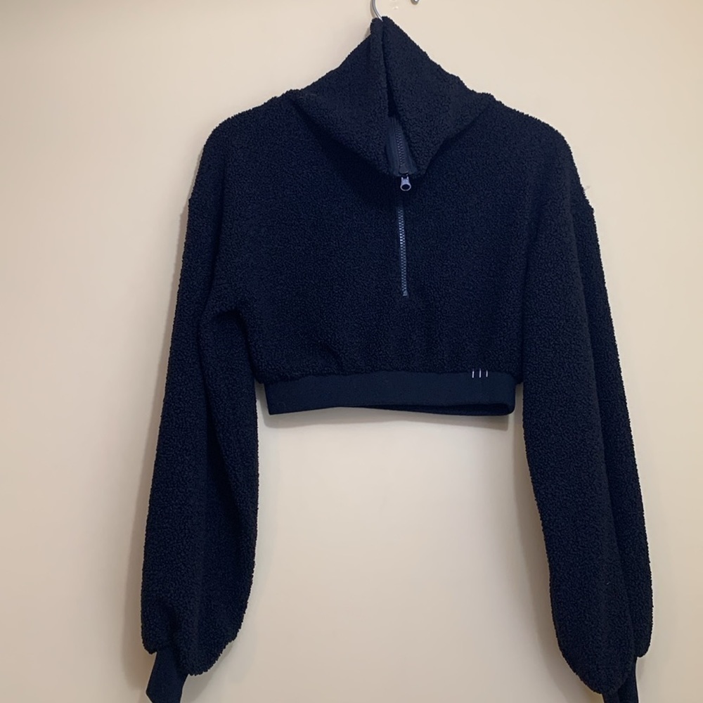 Urban Outfitters Black BDG NWT New Leaf Quarter-Zip Cropped Sweater Jacket Top S - Picture 14 of 17